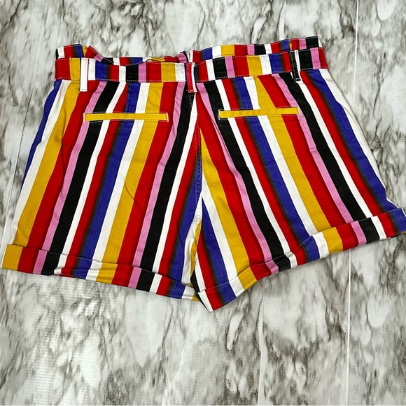 Express Womens Sz 18 Bold Multi Color Striped Extreme High Rise Shortie Shorts - Picture 3 of 7